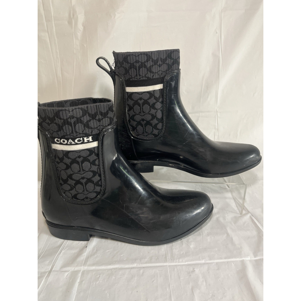 Coach Rivington Black signature C Logo Ankle Rain Boots Size 9 - Picture 9 of 15